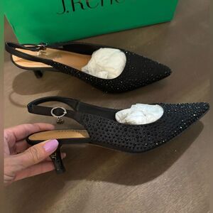 J.Renee Black Ferryanne Slingback Heels / Rhinestones Sz 8.5 New